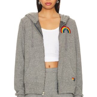 Rainbow Embroidery Zip Hoodie
