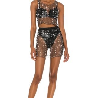 Glitzy Girl Mesh Pearl Top & Skirt Set