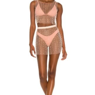 Glitzy Girl Mesh Pearl Top & Skirt Set