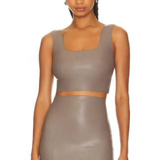 Faux Leather Square Neck Crop Top