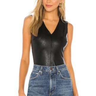 Faux Leather V Neck Bodysuit