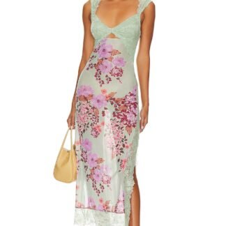 x Intimately FP Suddenly Fine Maxi Slip Dress In Sage Combo