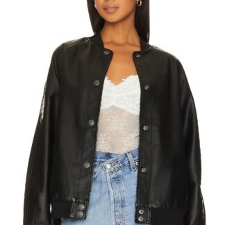 Wild Rose Faux Leather Bomber