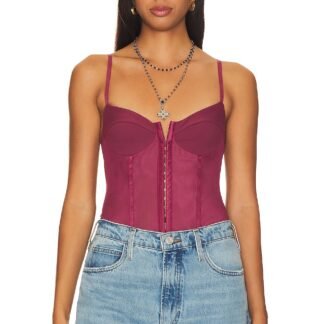 x Intimately FP Night Rhythm Corset Bodysuit In Washed Maroon