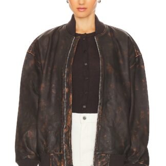 Distressed Leather Oversized Bomber