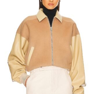 Faux Leather & Wool Blend Bomber