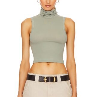 Jersey Cropped Turtleneck Tank