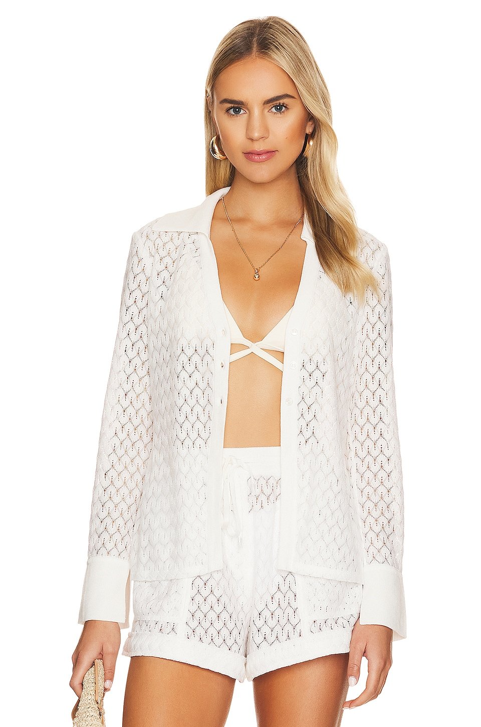Tyler Crochet Lace Cover Up Collared Cardigan