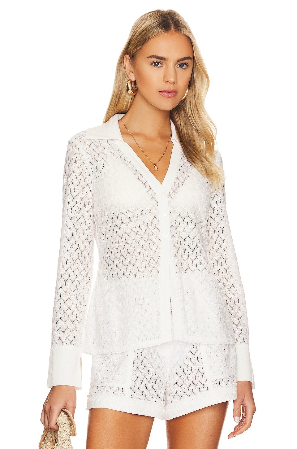 Tyler Crochet Lace Cover Up Collared Cardigan - Image 2
