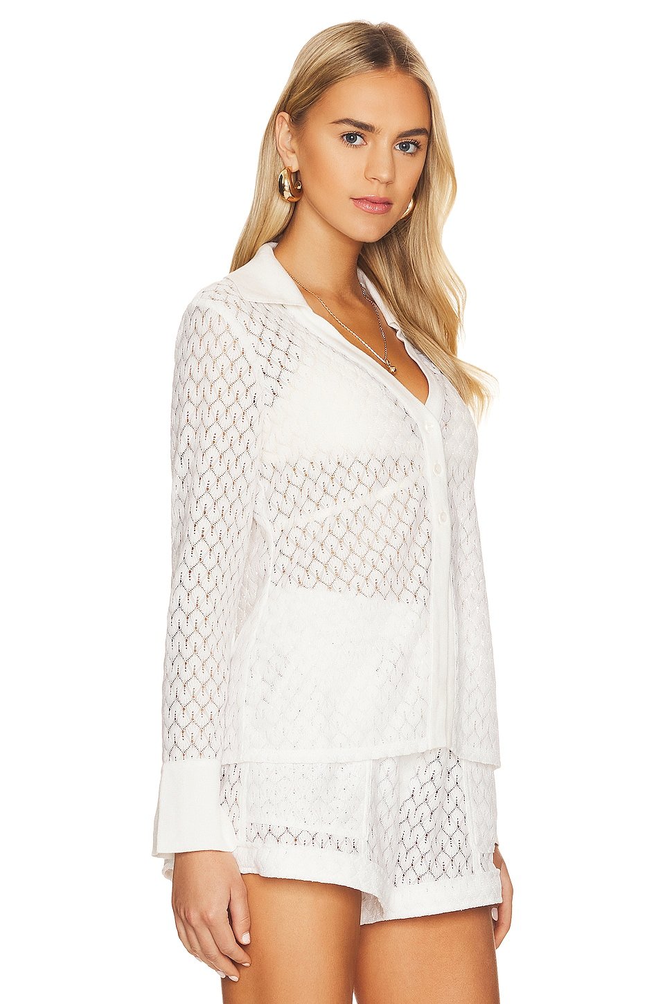 Tyler Crochet Lace Cover Up Collared Cardigan - Image 3