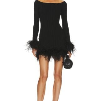 Rosette Feather Trim Mini Dress