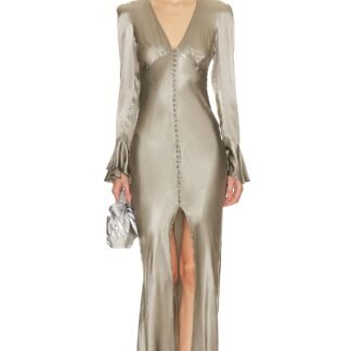 La Lune Frill Cuff Bias Midi Dress