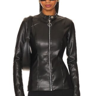 Faux Leather Fitted Moto Jacket